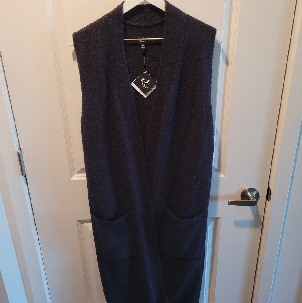 Navy sleeveless cardigan maxi
